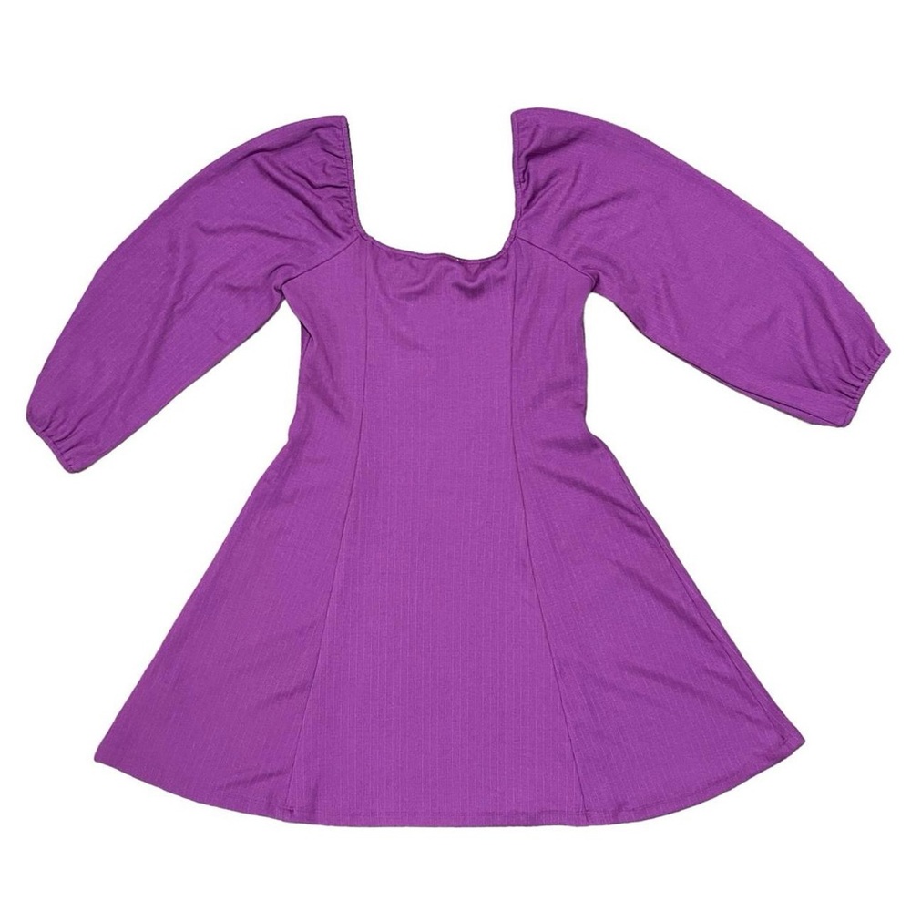 June & Hudson Purple Fit And Flare Mini Dress 3/4 Length Sleeves Size Medium - Picture 4 of 8